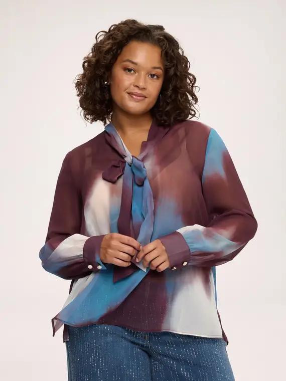 Fiorella Rubino Blusa con stampa in georgette e fiocco Donna, Bordeaux (60 IT)