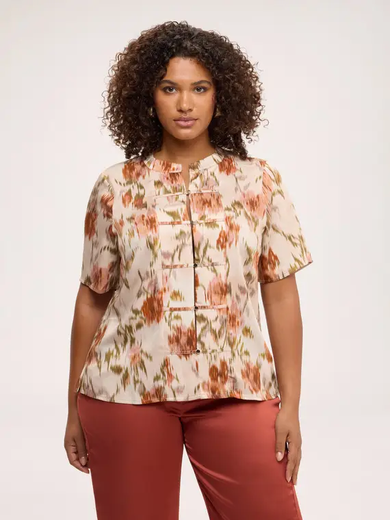 Fiorella Rubino Blusa con stampa in raso di viscosa Donna, Beige (60 IT)