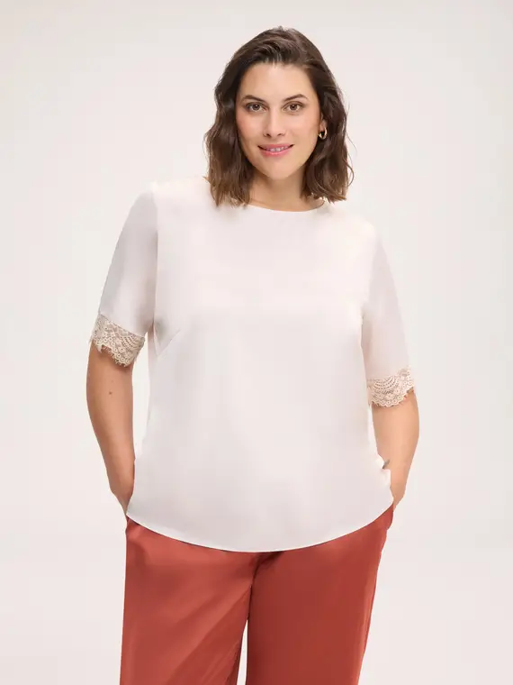 Fiorella Rubino Blusa in raso con bordi in pizzo Donna, Beige (60 IT)