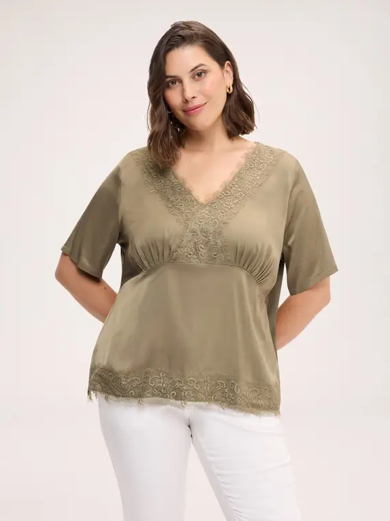 Fiorella Rubino Blusa in raso con dettagli in pizzo Donna, Verde militare (64 IT)