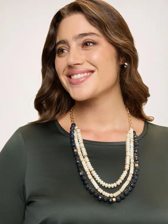 Fiorella Rubino Collana multifilo con perle e cristalli Donna, Beige