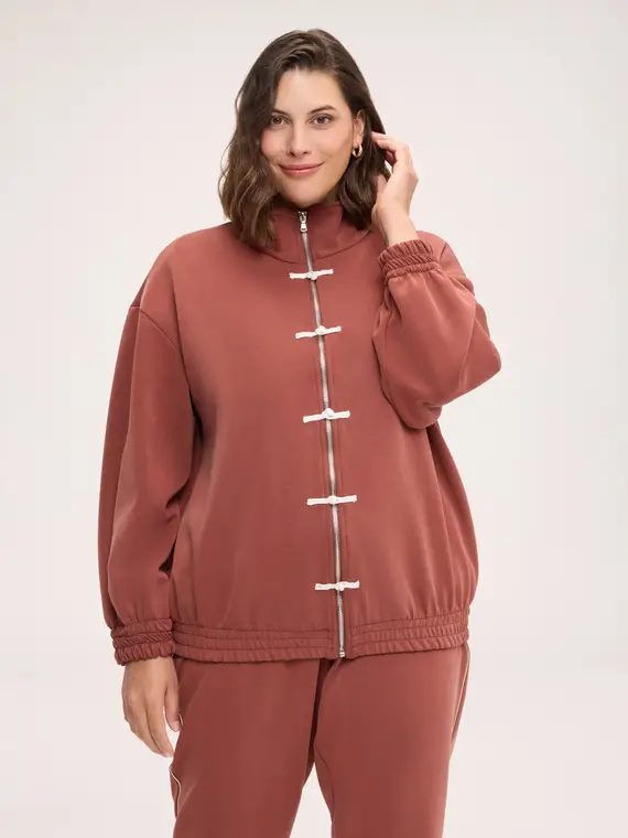 Fiorella Rubino Felpa con zip e alamari Donna, Marrone (60-62 IT)