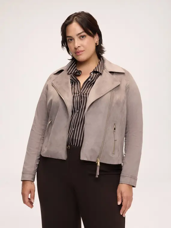 Fiorella Rubino Giacca biker in tessuto soft touch Donna, Grigio (58 IT)