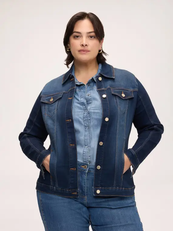 Fiorella Rubino Giacca in denim con spilla floreale Donna, Blu (58 IT)