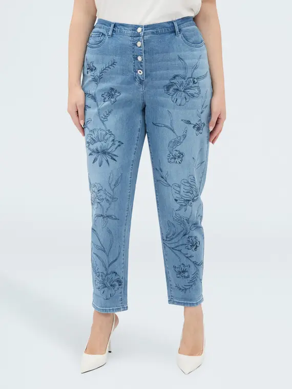 Fiorella Rubino Jeans Barrell con ricamo floreale Donna, Azzurro (60 IT)