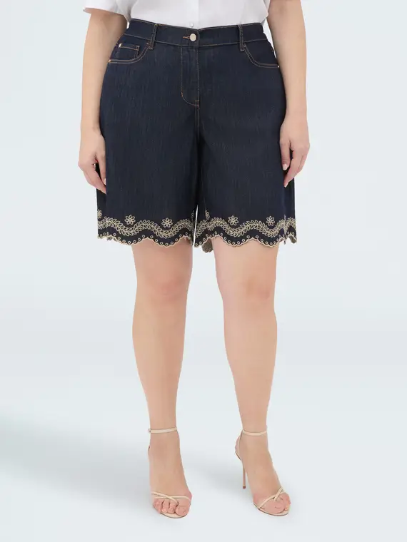 Fiorella Rubino Jeans bermuda con ricamo san gallo Donna, Blu (58 IT)
