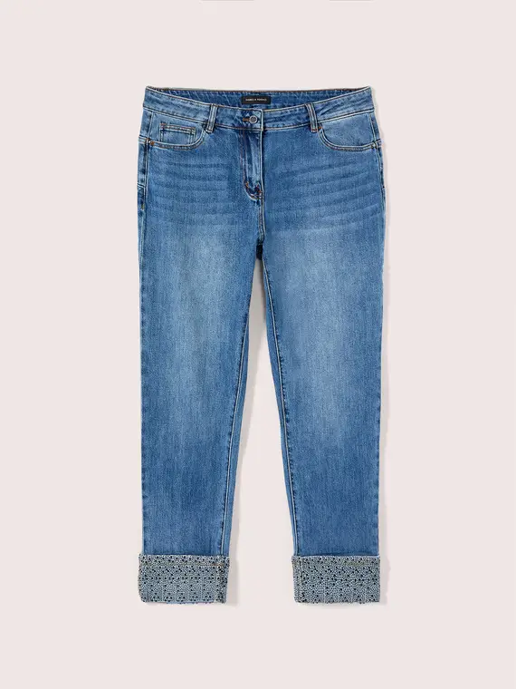 Fiorella Rubino Jeans skinny con risvolto in strass Donna, Blu (60 IT)