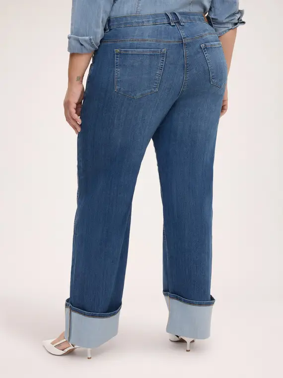 Fiorella Rubino Jeans straight con maxi risvolo e doppia tasca Donna, Blu (58 IT)