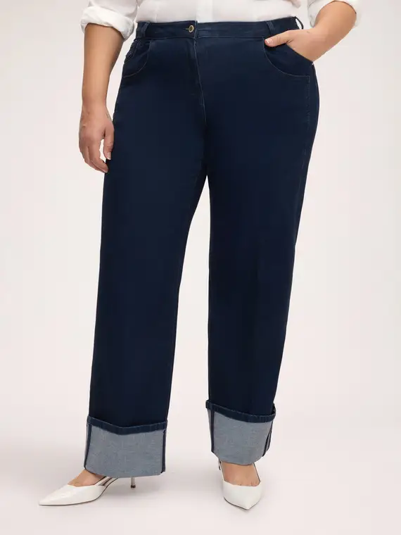Fiorella Rubino Jeans Wide Leg con maxi risvolto Donna, Blu (58 IT)