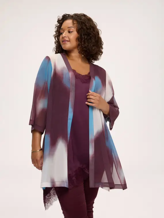 Fiorella Rubino Kimono aperto con stampa sfumata Donna, Bordeaux