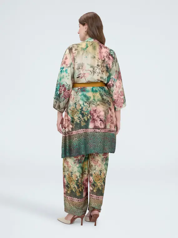 Fiorella Rubino Kimono con stampa e cintura Donna, Verde (60-62 IT)