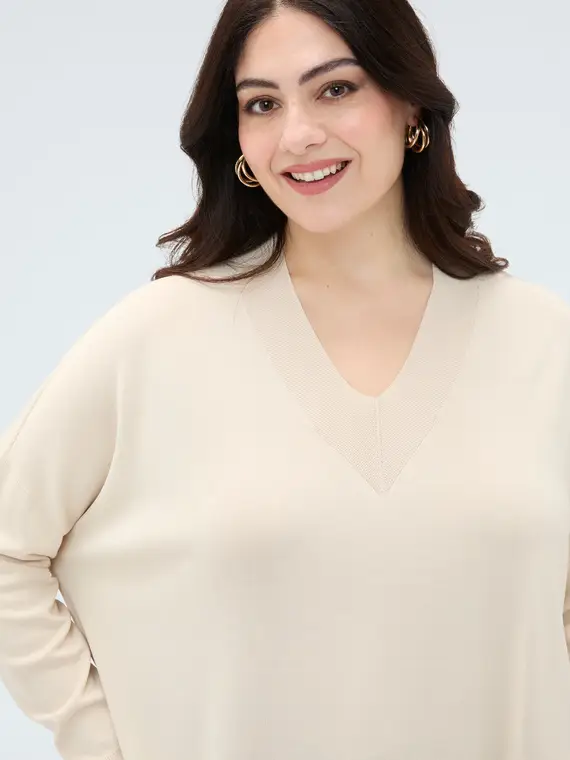 Fiorella Rubino Maglia fine con scollo a V Donna, Beige
