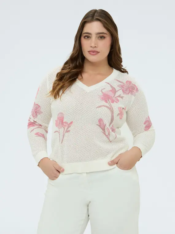 Fiorella Rubino Maglia traforata con stampa floreale Donna, Bianco (64 IT)