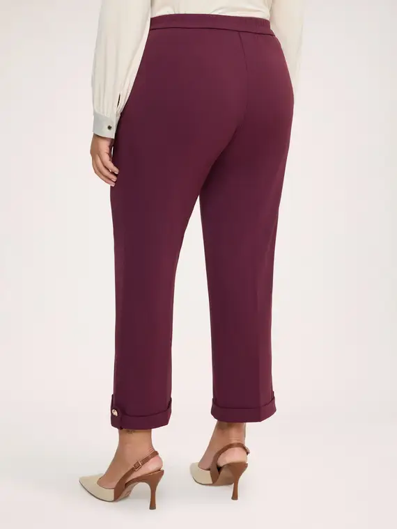 Fiorella Rubino Pantaloni cropped con risvolto e bottone Donna, Bordeaux (60-62 IT)