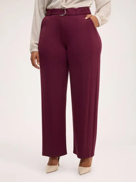 Fiorella Rubino Pantaloni Wide Leg con cintura ad anello Donna, Bordeaux (60-62 IT)