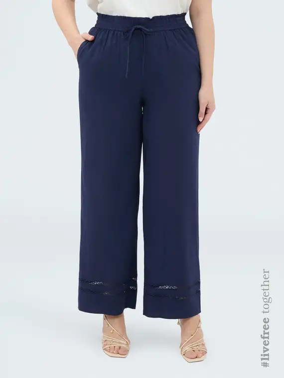 Fiorella Rubino Pantaloni Wide Leg con dettaglio ajour Donna, Blu (44 IT)