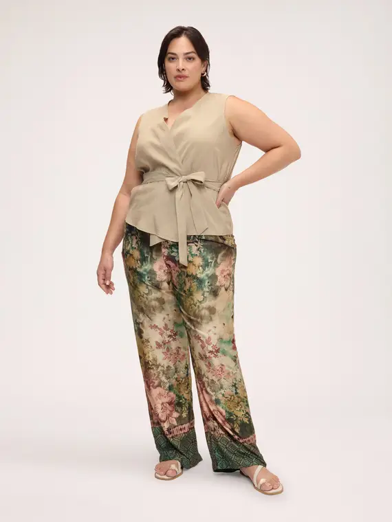 Fiorella Rubino Pantaloni Wide Leg in raso stretch Donna, Beige (58 IT)