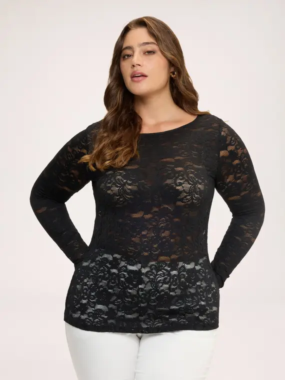 Fiorella Rubino T-shirt a maniche lunghe in pizzo Donna, Nero (64 IT)