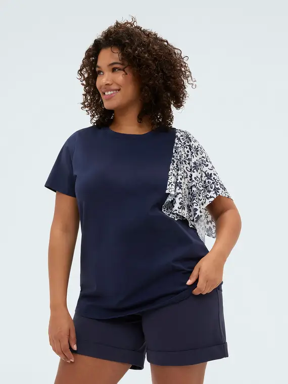 Fiorella Rubino T-shirt bimaterica con manica stampata Donna, (64 IT)