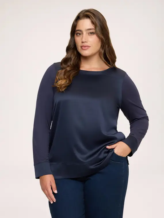 Fiorella Rubino T-shirt bimaterica in raso e jersey Donna, Blu (64 IT)