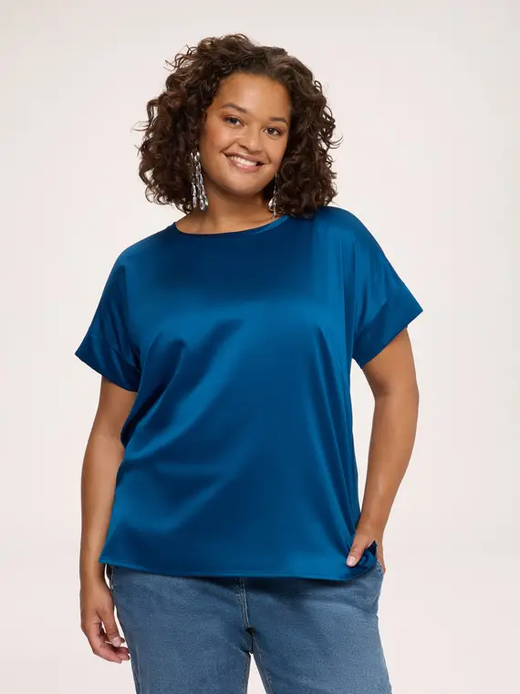 Fiorella Rubino T-shirt bimaterica in raso e jersey Donna, Blu (64 IT)