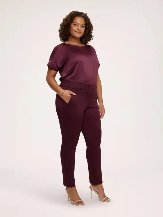Fiorella Rubino T-shirt bimaterica in raso e jersey Donna, Bordeaux (64 IT)