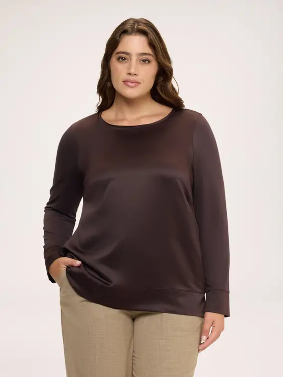 Fiorella Rubino T-shirt bimaterica in raso e jersey Donna, Marrone (64 IT)