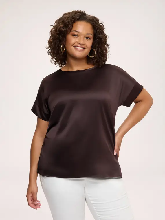 Fiorella Rubino T-shirt bimaterica in raso e jersey Donna, Marrone (64 IT)