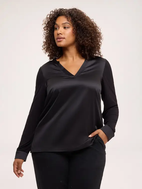 Fiorella Rubino T-shirt bimaterica in raso e jersey Donna, Nero (64 IT)