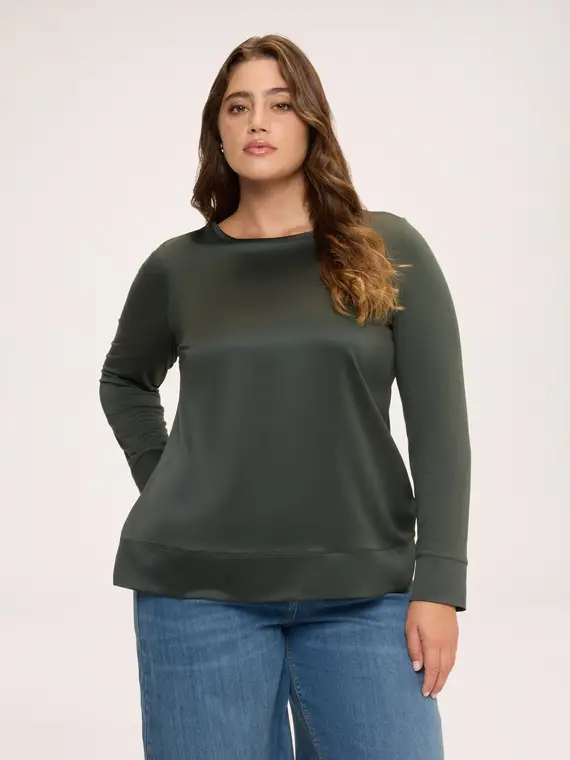 Fiorella Rubino T-shirt bimaterica in raso e jersey Donna, Verde militare (64 IT)
