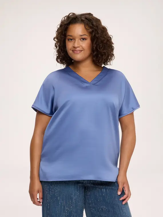 Fiorella Rubino T-shirt bimaterica in raso viscosa Donna, Azzurro (64 IT)