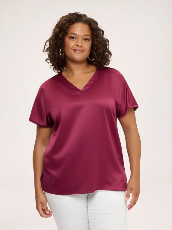 Fiorella Rubino T-shirt bimaterica in raso viscosa Donna, Fucsia (64 IT)