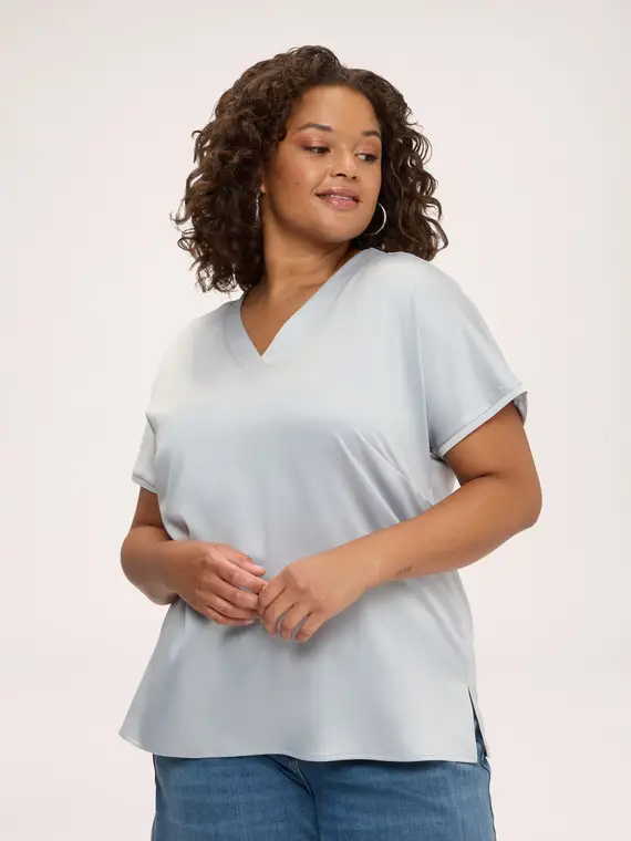 Fiorella Rubino T-shirt bimaterica in raso viscosa Donna, Grigio (64 IT)