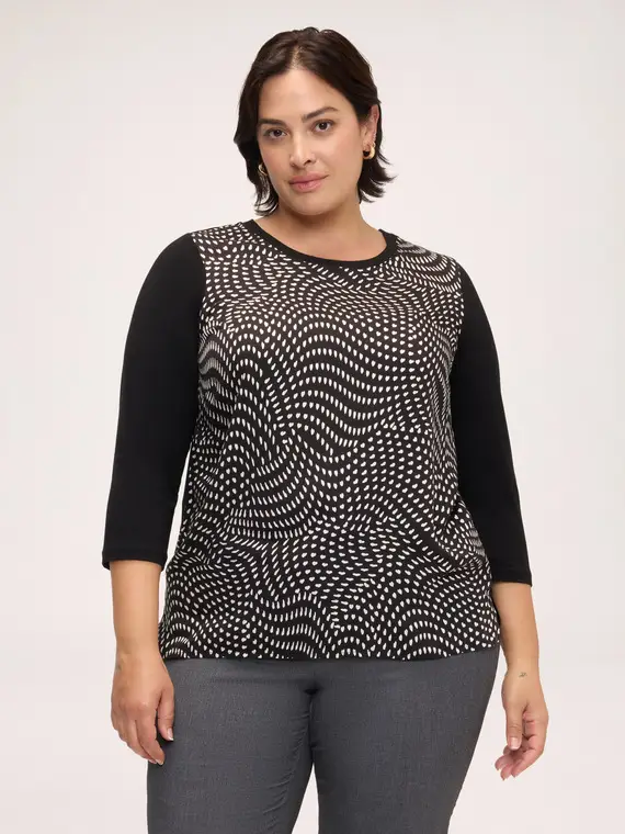 Fiorella Rubino T-shirt bimaterica in viscosa con stampa Donna, Nero (64 IT)