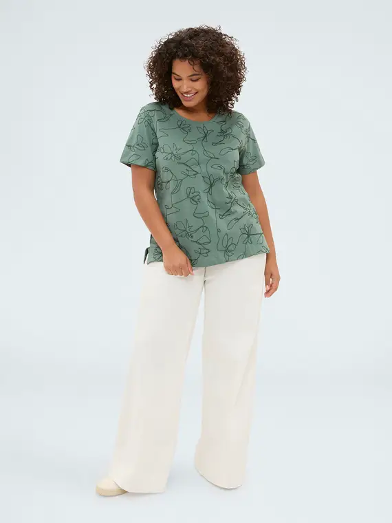 Fiorella Rubino T-shirt in cotone con ricami floreali Donna, Verde (64 IT)
