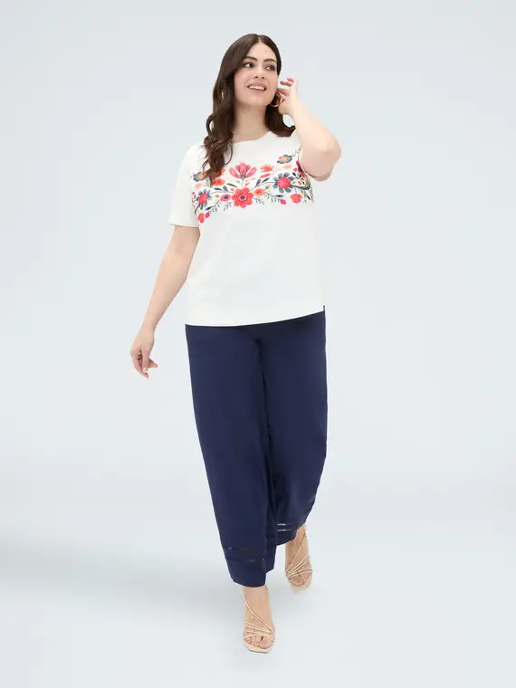 Fiorella Rubino T-shirt in cotone con ricamo floreale Donna, (64 IT)