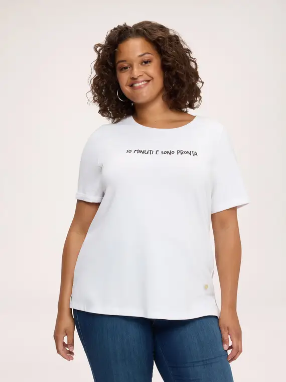 T-shirt in cotone con scritta funny Donna, Bianco (64 IT)