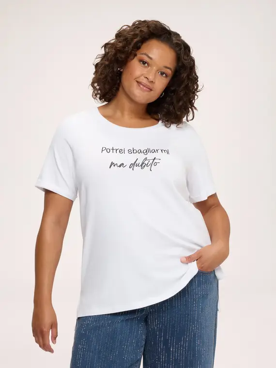 T-shirt in cotone con scritta ironica Donna, Bianco (64 IT)
