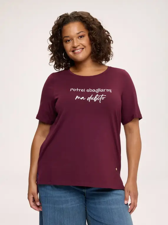 T-shirt in cotone con scritta ironica Donna, Bordeaux (64 IT)