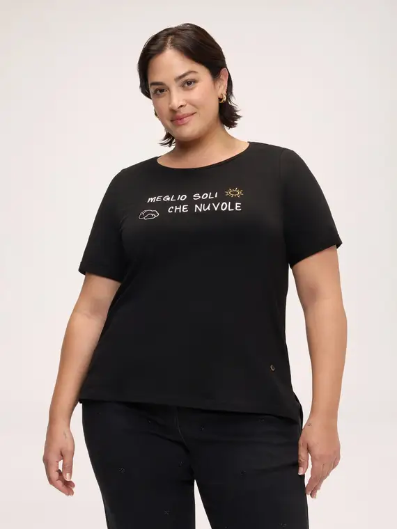 T-shirt in cotone con scritta ironica Donna, Nero (64 IT)
