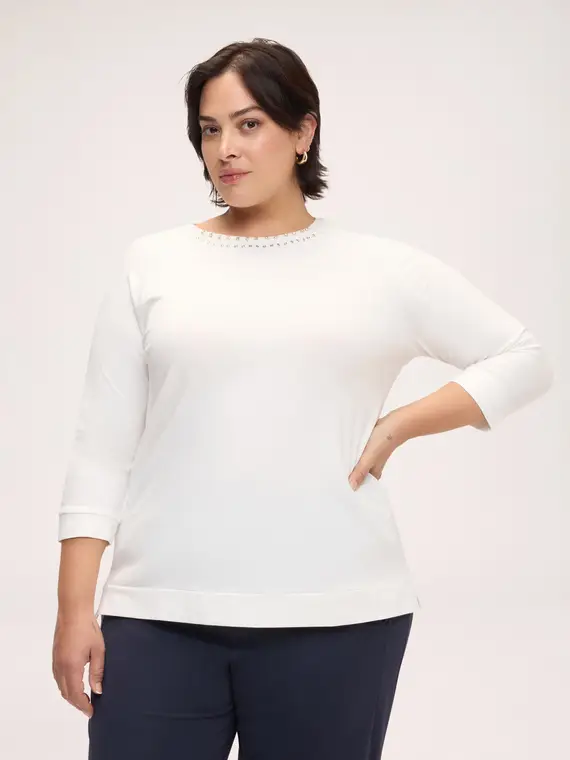 T-shirt in cotone con strass e borchie Donna, Bianco (64 IT)