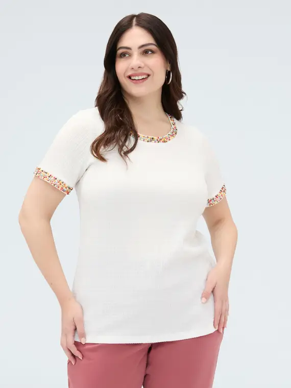 Fiorella Rubino T-shirt in jersey con perline Donna, (64 IT)