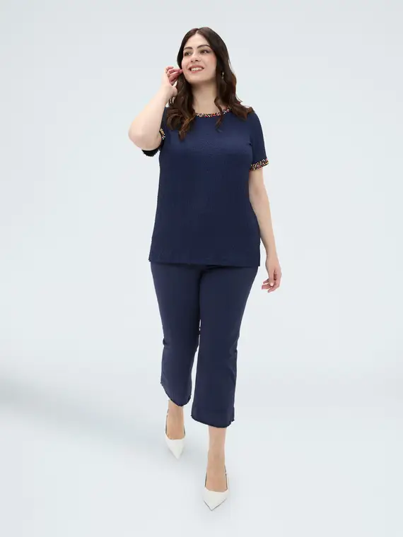 Fiorella Rubino T-shirt in jersey con perline Donna, Blu (44-46 IT)