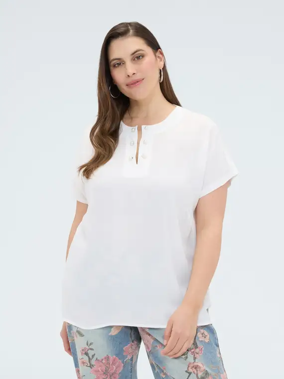 T-shirt in viscosa con dettaglio perle Donna, Bianco (64 IT)
