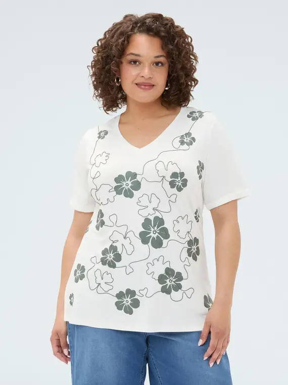 Fiorella Rubino T-shirt in viscosa con stampa floreale e ricamo Donna, Bianco (64 IT)