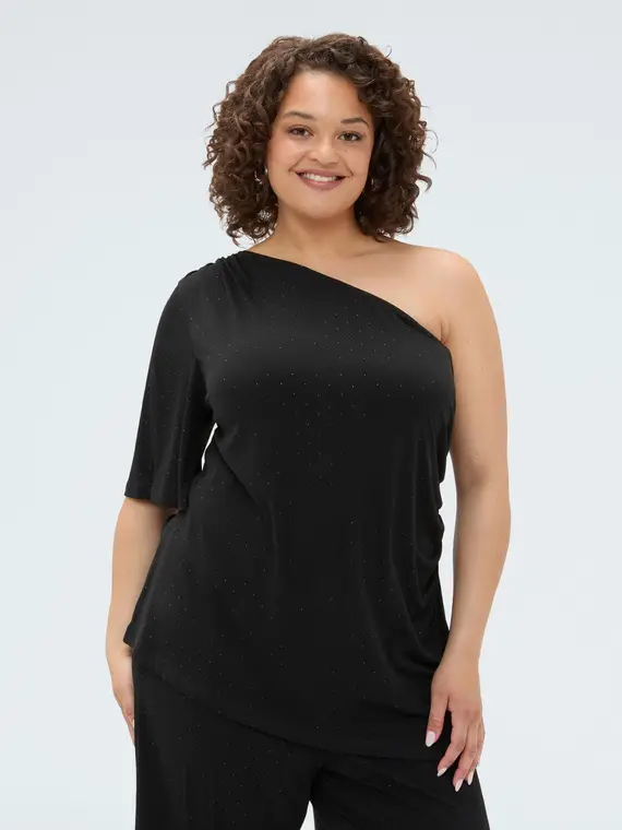 Fiorella Rubino T-shirt monospalla in jersey con punti luce Donna, Nero (60-62 IT)