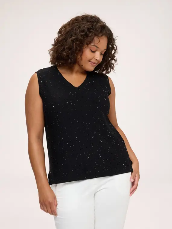 Top in maglia con micro paillettes Donna, Nero (64 IT)