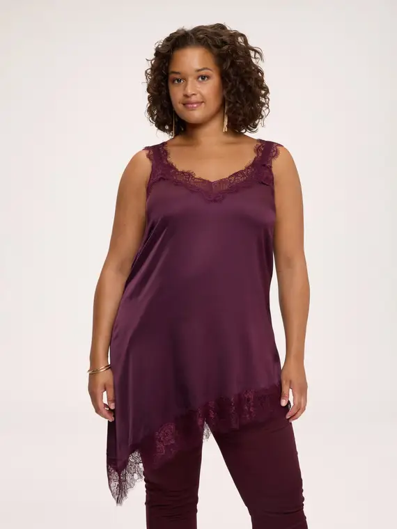 Fiorella Rubino Top in raso di viscosa con dettagli in pizzo Donna, Bordeaux (64 IT)