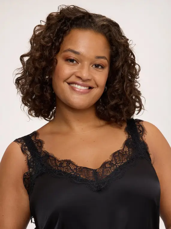 Fiorella Rubino Top in raso di viscosa con dettagli in pizzo Donna, Nero (64 IT)