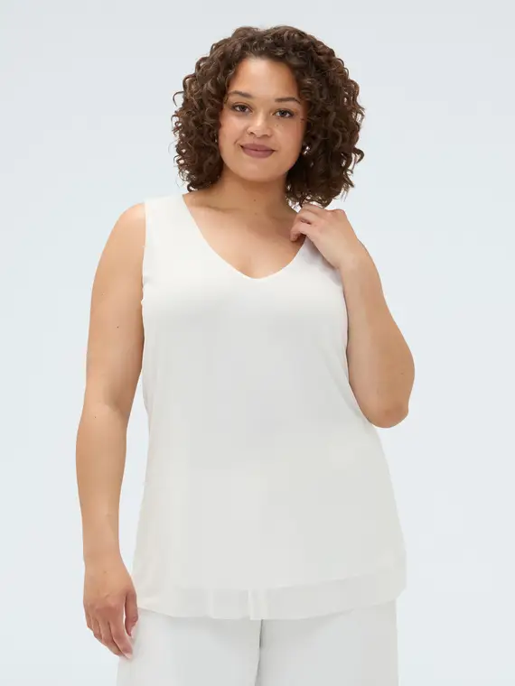 Fiorella Rubino Top in tulle con scollo a V Donna, Bianco (60-62 IT)